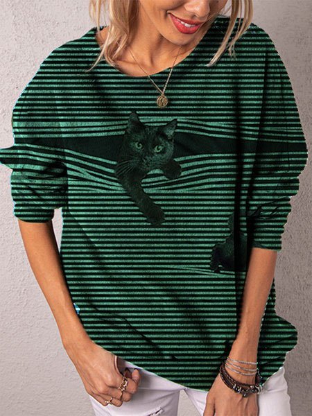 

Casual Long Sleeve Stripes Sweatshirts, Green, Sweatshirts & Hoodies