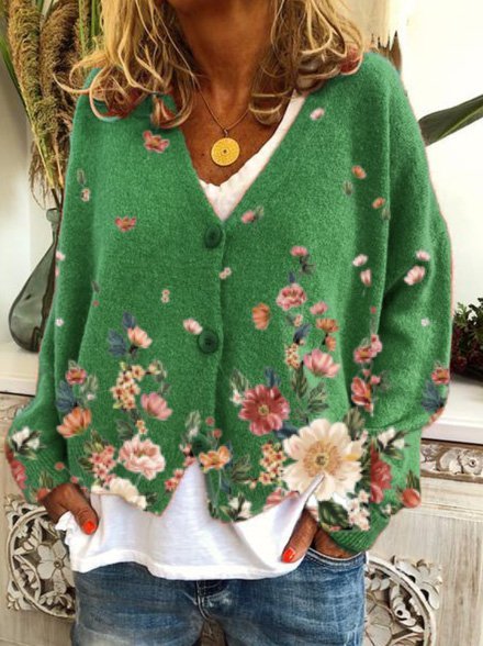 

Giubbotto Casuale Dritto Maniche Lunghe, Verde, Cardigans