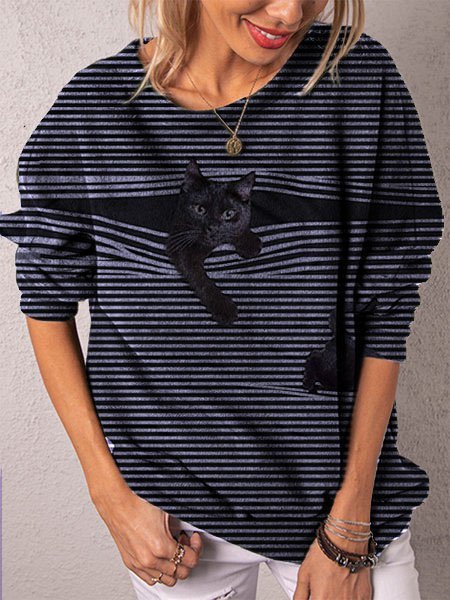 

Long Sleeve Casual Stripes Sweatshirts, Grey-blue, Sweatshirts & Hoodies