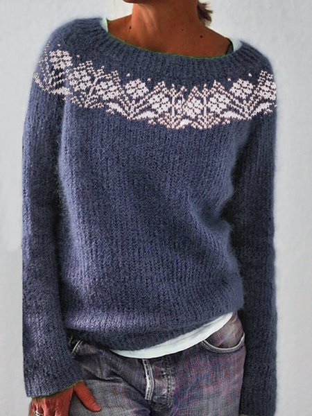 

Casuale Maglione Misto Cotone, Blu, Knitwear