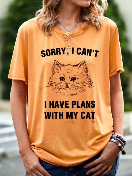 

Sorry I Can't I Have Plans With My Cat - Slogan Hipster T-shirt, Yellow, T-shirts