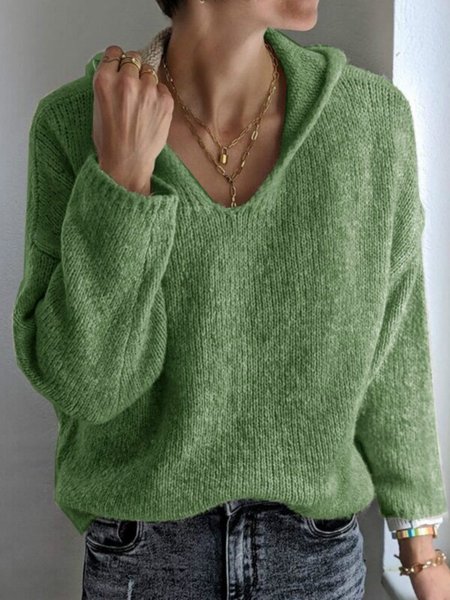 

Cotton Long Sleeve Casual Sweater, Green, Sweaters