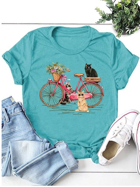 

Cat Graphic Tee, Turquoise, T-shirts