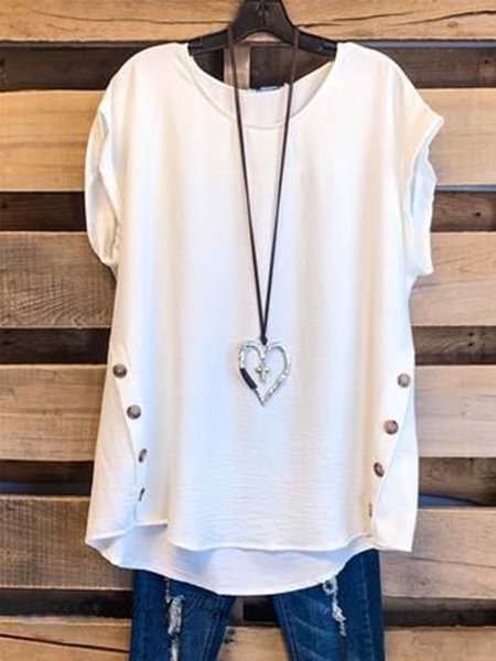 

Casual Short Sleeve Crew Neck T-shirt, White, T-Shirts