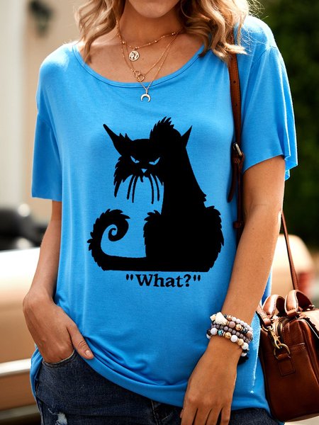 

Black Cat Graphic Rolled Sleeve Tee, Blue, T-shirts