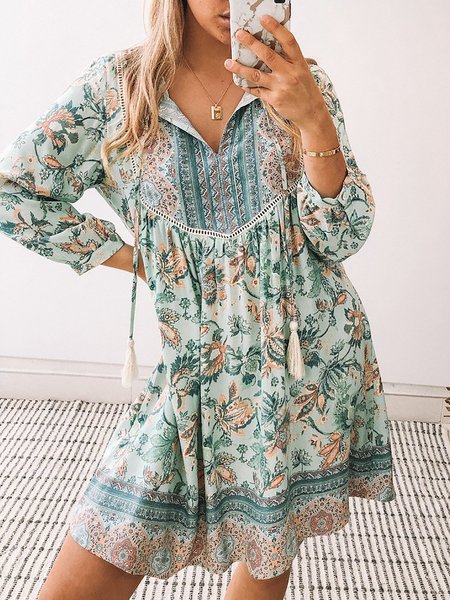 

Long Sleeve Jacquard Boho Dresses, As picture, Dresses