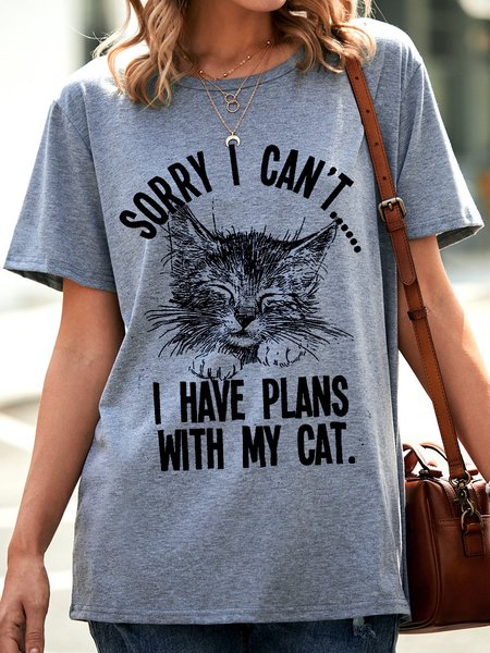 

Sorry I cant..I Have Plans With My Cat - Organic Cotton T-shirt, Gray, T-shirts