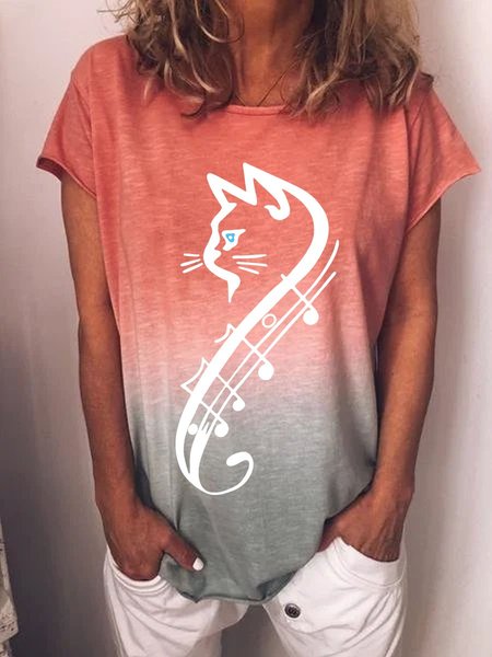 

Music Cat Graphic T-shirt, Orange, T-shirts