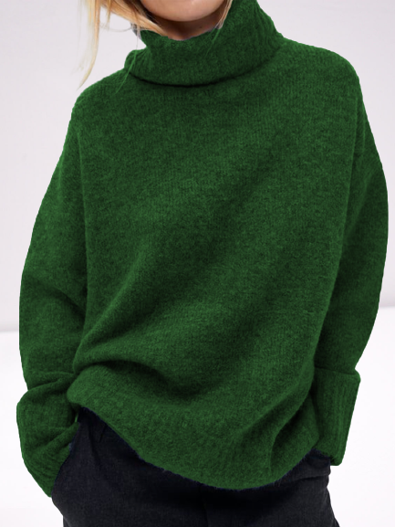 

Maglione Maniche Lunghe Colletto Rialzato Solido, Verde, Sweater
