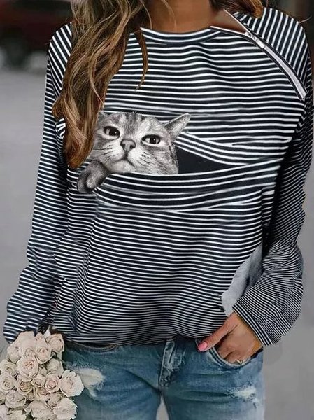 

Striped Cotton-Blend Vintage Crew Neck Sweatshirts, Black, Sweatshirts & Hoodies