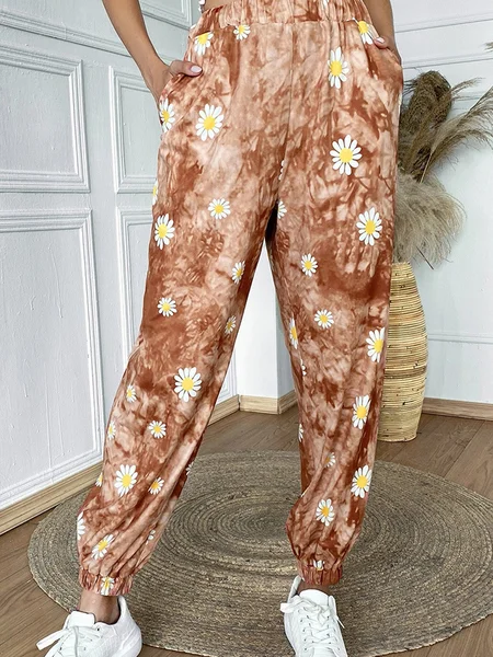 

Floral Wide Leg Jeans, Khaki, Track Pants