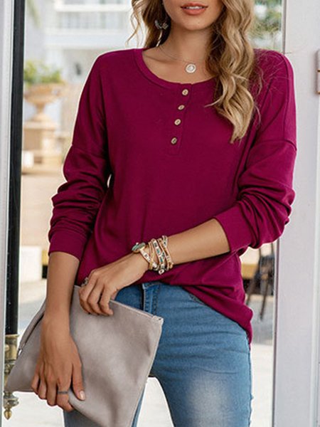 

Crew Neck Long Sleeve Casual Top, Wine red, Tops