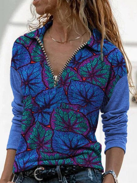 

Long Sleeve Leaves Shirts & Tops, Blue, Winter Clearance