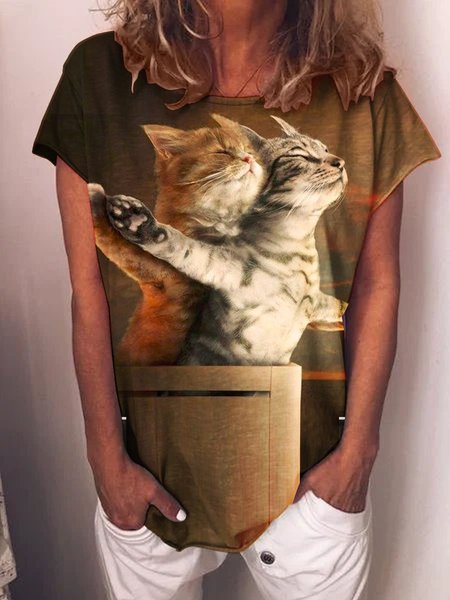 

Top Titanic Gatto Stampa, Marrone, T-Shirts