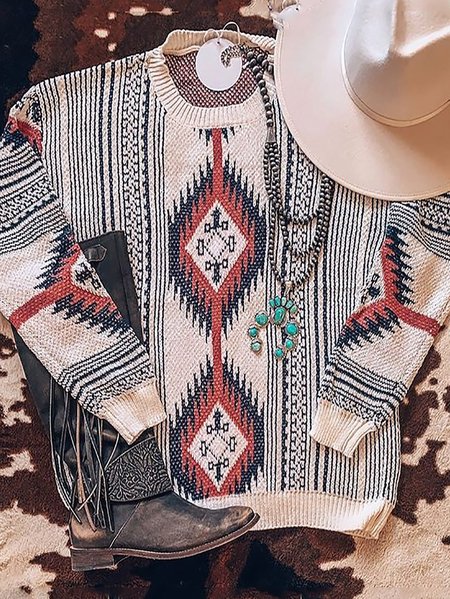 

Long Sleeve Casual Shift Crew Neck Sweater, White, Sweaters