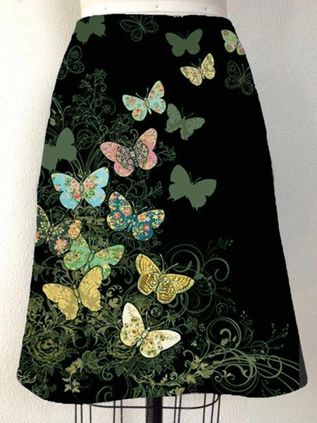 

Cotton-Blend Butterfly A-Line Skirts, Black, Skirts