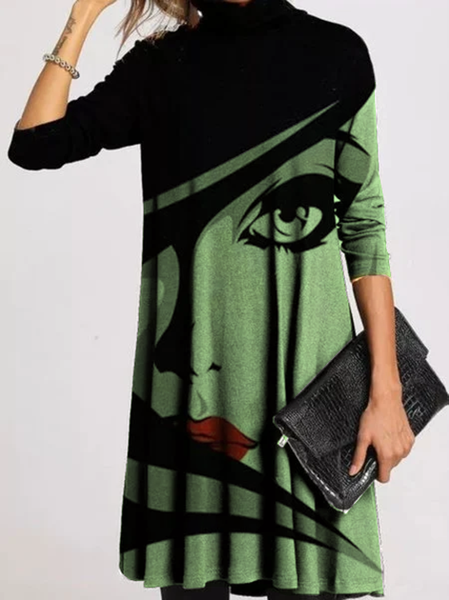 

Girocollo Maniche Lunghe Gonna Casuale, Verde, Midi Dresses