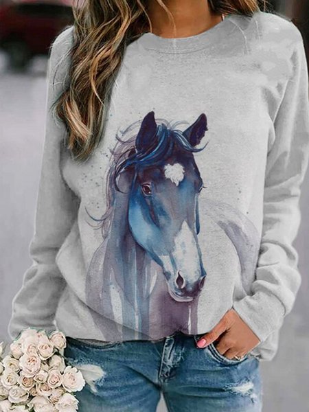 

Animal Shift Long Sleeve Casual T-shirt, Gray, Tees & T-shirts