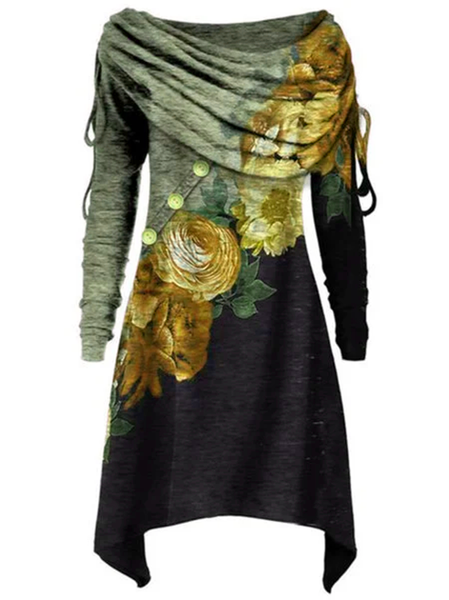 

Long Sleeve Printed Vintage Dresses, Yellow, Dresses