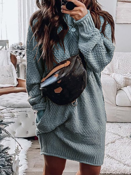 

Knitted Long Sleeve Dresses, Blue, Dresses