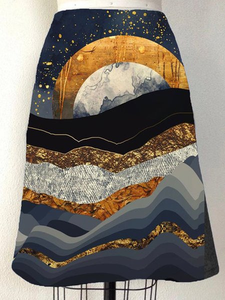 

A-Line Cotton-Blend Vintage Skirts, Deep blue, Skirts