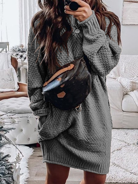

Long Sleeve Turtleneck Dresses, Gray, Midi Dresses