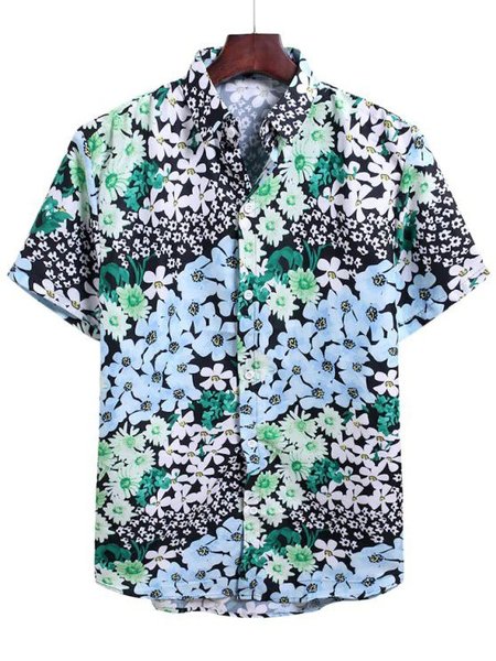 

Men's Vintage Shirt Collar Printed Shirts, Blue, Blouses&Shirts