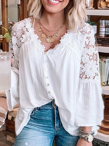 

3/4 Sleeve Shift Casual Blouse, White, Blouses and Shirts