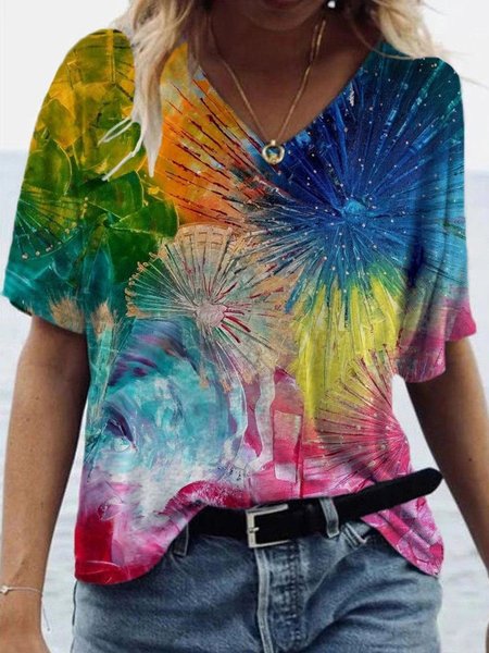 

Gradient color flower tie-dye color versatile T-shirt 2021 new top, Multicolor, T-Shirts