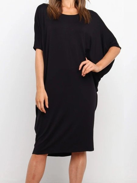 

Short Sleeve Casual Midi Dress, Black, Midi Dresses