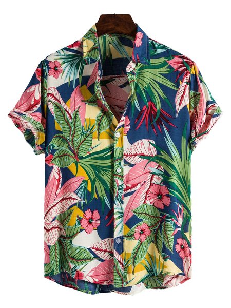 

Men's Shirt Collar Holiday Printed Shirts, Blue, Blouses&Shirts