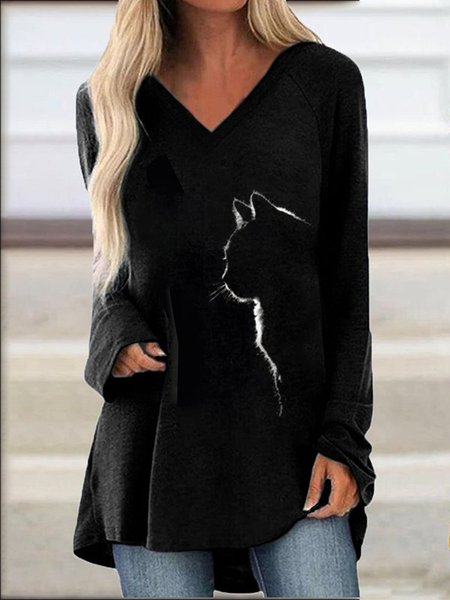 

Casual V Neck Long Sleeve Shirts & Tops, Black, Long sleeve tops