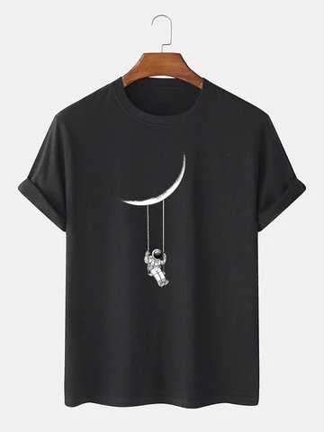

Casual Crew Neck Men's Fashion Print Tee, Black, Men's t-shirts