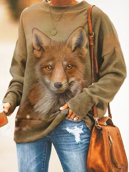 

Animal Vintage Shift Long Sleeve Shirts & Tops, As picture, Hoodies & Sweatshirts