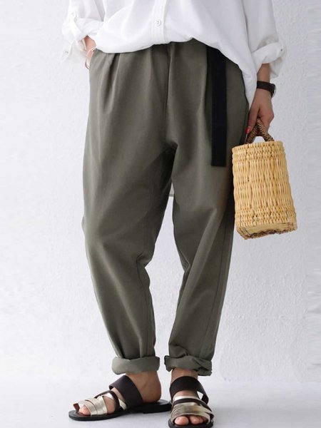 

Solid Casual Cotton-Blend Tapered Pants, Khaki, Pants