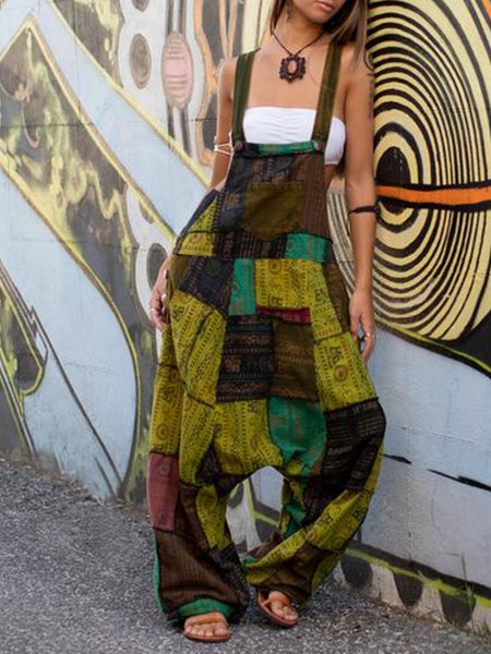 

Tribal Color-Block Jumpsuit & Romper, Green, Jumpsuits & Rompers