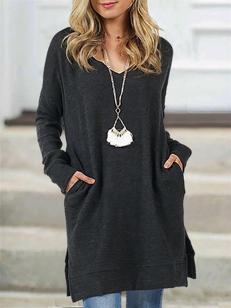 

Top Tinta Unita Maniche Lunghe Dritto, Grigio scuro, Blouses & Shirts