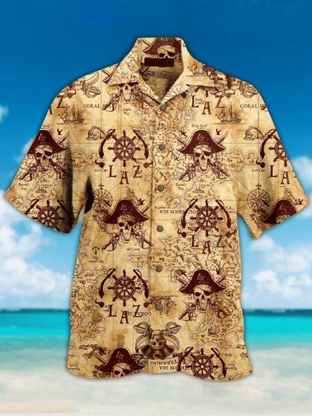 

Shirt Collar Cotton-Blend Vintage Shirts, Yellow, Men's Floral shirt
