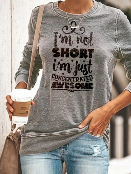 

Printed Long Sleeve Casual Cotton-Blend Tops, Gray, Tops