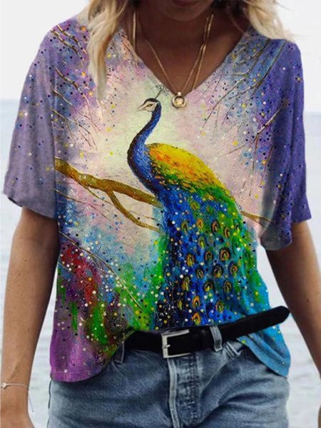 

Peacock Painting Print T-shirt, Purple, T-Shirts