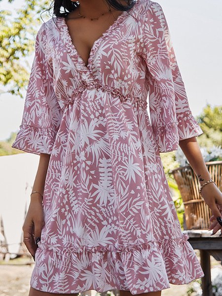 

Holiday Half Sleeve V Neck Dress, Pink, Mini Dresses