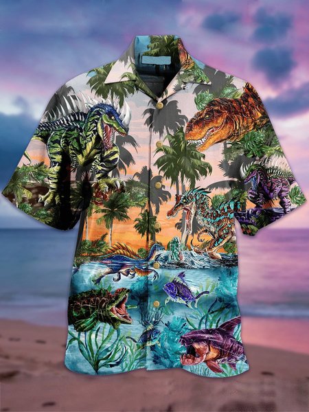 

Cotton-Blend Vintage Animal Shirts, As picture, Men's Floral shirt
