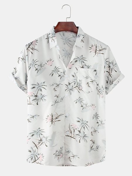 

Men's Coconut Tree Holiday Shirt Collar Shirts, White, Men