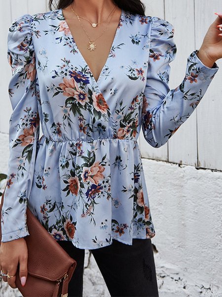 

Holiday V Neck Long Sleeve Top, Blue, Blouses and Shirts