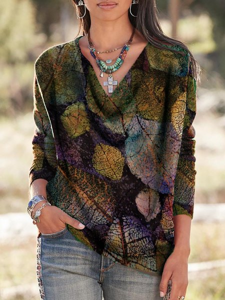 

Top Maniche Lunghe Casuale Le Foglie, Come immagine, Knitwear