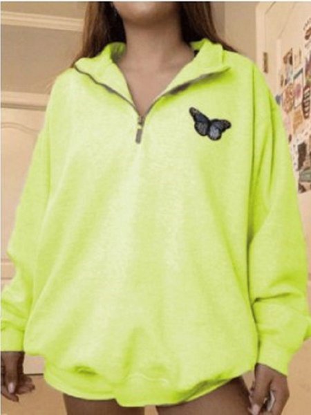 

Sports Zipper Front Gradient Butterfly Print Sweatshirt, Yellow, Hoodies&Sweatshirts