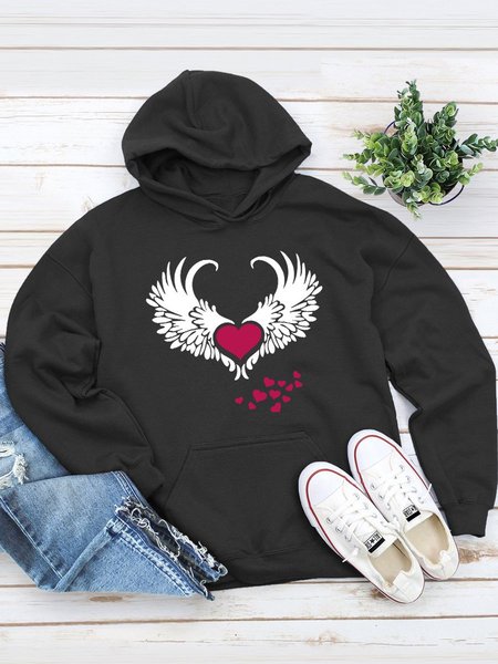 

Heart-shaped Angel Wings Graphic Plus Size Hoodie, Black, Hoodies&Sweatshirts