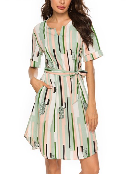 

Shift Short Sleeve V Neck Dress, Green, Mini Dresses