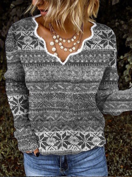 

Long Sleeve Cotton-Blend Striped Sweater, Gray, Sweaters