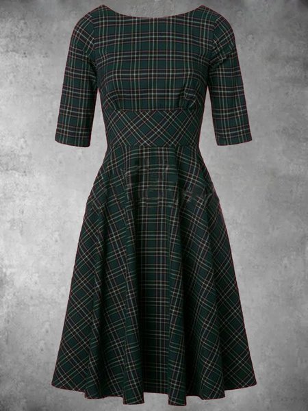 

Abito Casuale Vintage a Quadri Scollo a V, Multicolore, Casual Dresses